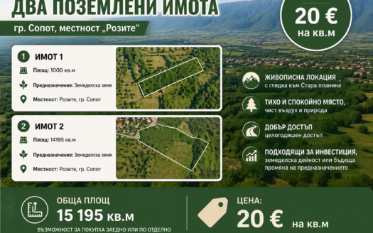 Земеделска земя, 15 дка, местност "РОЗИТЕ", гр. Сопот